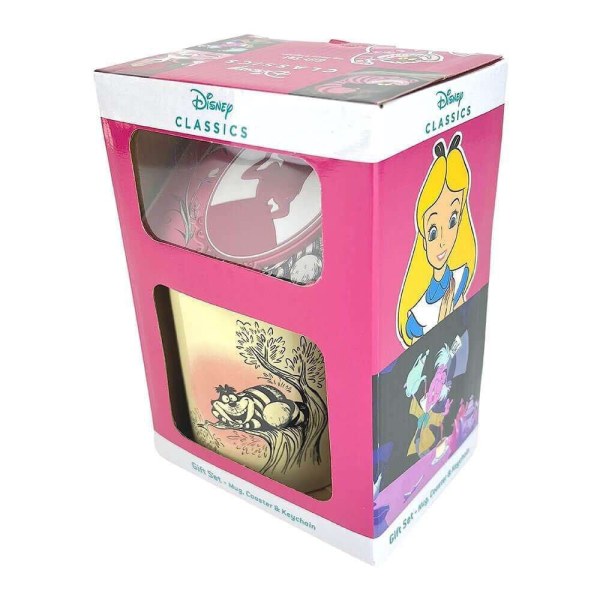 Vintage Alice im Wunderland-Set aus Tasse, Untersetzer und Schlüsselanhänger – Disney