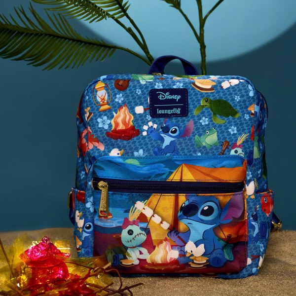 Stitch Camping Cuties Quadratischer Mini-Rucksack aus Nylon mit durchgehendem Print - DISNEY LOUNGEFLY