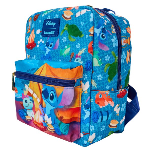 Stitch Camping Cuties Quadratischer Mini-Rucksack aus Nylon mit durchgehendem Print - DISNEY LOUNGEFLY