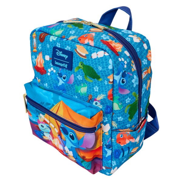 Stitch Camping Cuties Quadratischer Mini-Rucksack aus Nylon mit durchgehendem Print - DISNEY LOUNGEFLY