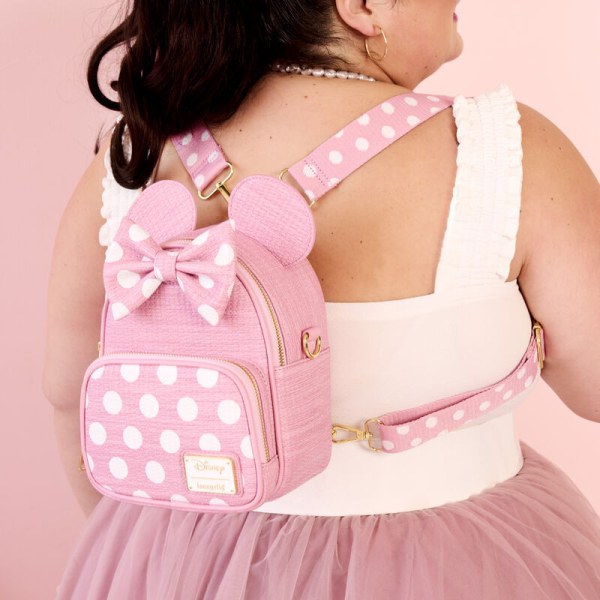 Wandelbarer Mini-Rucksack und Umhängetasche mit gewebter Minnie-Textur – DISNEY LOUNGEFLY