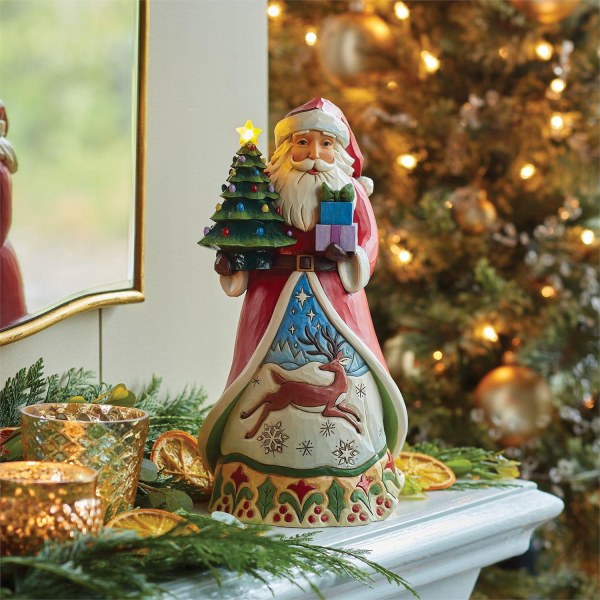 Beleuchteter Weihnachtsbaum mit Weihnachtsmannfigur - JIM SHORE HEARTWOOD CREEK