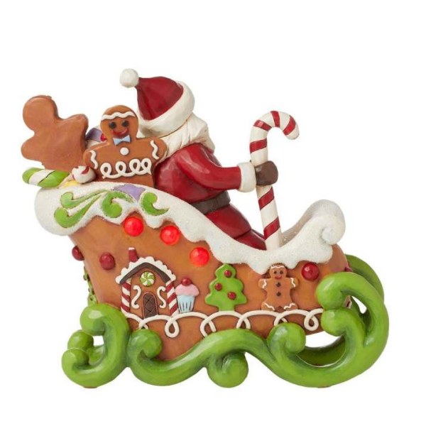 Leuchtende Lebkuchenfigur mit Weihnachtsmannschlitten - JIM SHORE HEARTWOOD CREEK