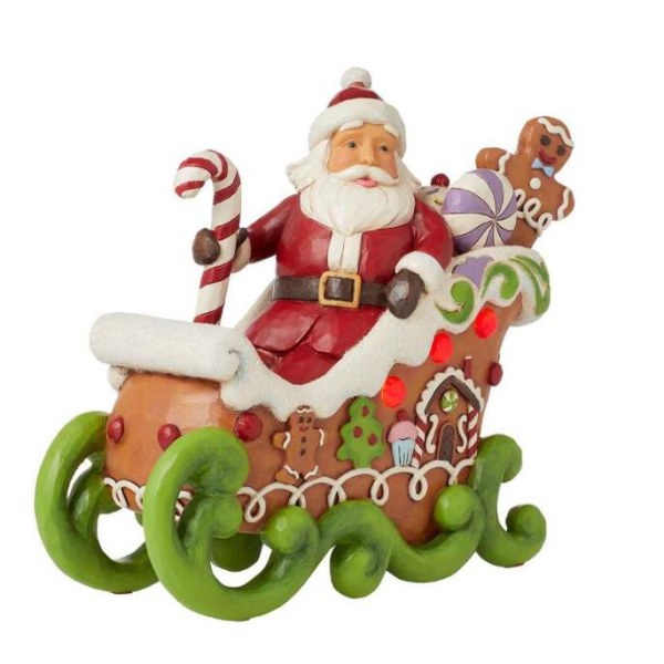 Leuchtende Lebkuchenfigur mit Weihnachtsmannschlitten - JIM SHORE HEARTWOOD CREEK