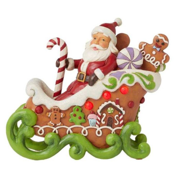 Leuchtende Lebkuchenfigur mit Weihnachtsmannschlitten - JIM SHORE HEARTWOOD CREEK