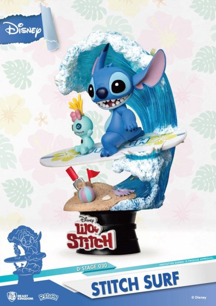 Disney Summer Series PVC- diorama D-Stage Stitch Surf 15 cm