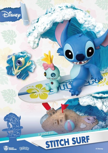 Disney Summer Series PVC- diorama D-Stage Stitch Surf 15 cm