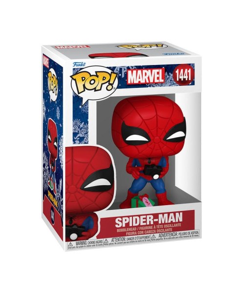 Marvel POP! 1441 Vinylfigur Holiday Spiderman mit offenem Geschenk 9 cm