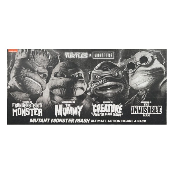 Universal Monsters x Teenage Mutant Ninja Turtles Pack 4 Turtles Schwarz-Weiß-Figuren 18 cm