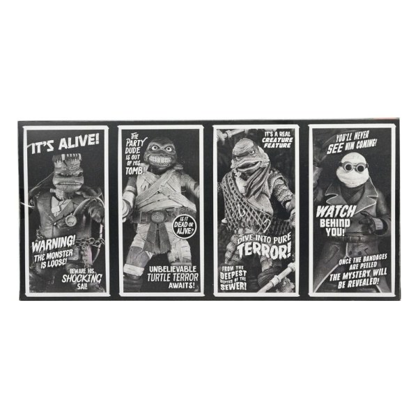 Universal Monsters x Teenage Mutant Ninja Turtles Pack 4 Turtles Schwarz-Weiß-Figuren 18 cm