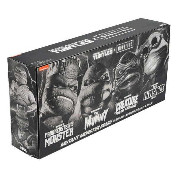 Universal Monsters x Teenage Mutant Ninja Turtles Pack 4 Turtles Schwarz-Weiß-Figuren 18 cm