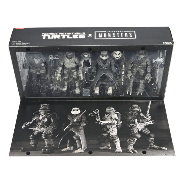 Universal Monsters x Teenage Mutant Ninja Turtles Pack 4 Turtles Schwarz-Weiß-Figuren 18 cm