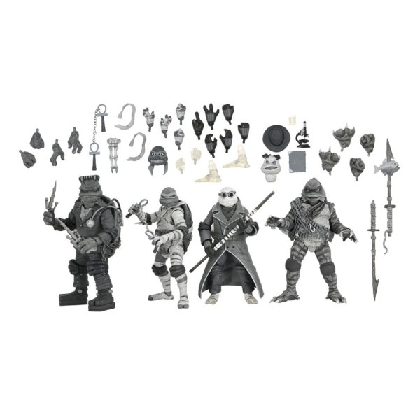Universal Monsters x Teenage Mutant Ninja Turtles Pack 4 Turtles Schwarz-Weiß-Figuren 18 cm
