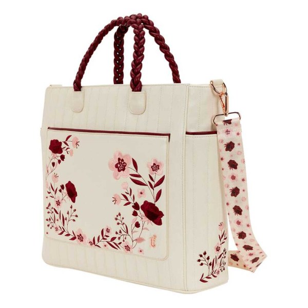 Loungefly schultertasche mit figuralem cremefarbenem und rotem Blumenmuster