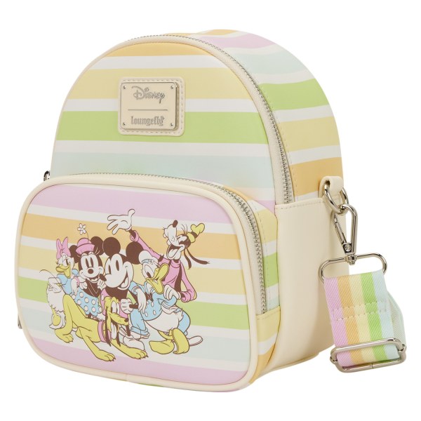 MICKEY UND SEINE FREUNDE REGENBOGENSTREIFEN VERWANDELBARER MINI-RUCKSACK & UMHÄNGETASCHE- DISNEY LOUNGEFLY
