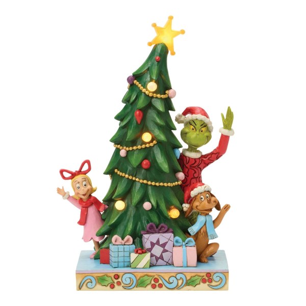Grinch, Cindy und Max lugen aus dem LED-Baum hervor – JIM SHORE GRINCH