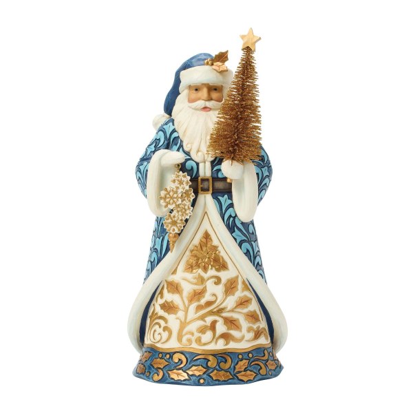 Blauer und goldener Weihnachtsmann mit goldenem Sisalbaum – Heartwood Creek