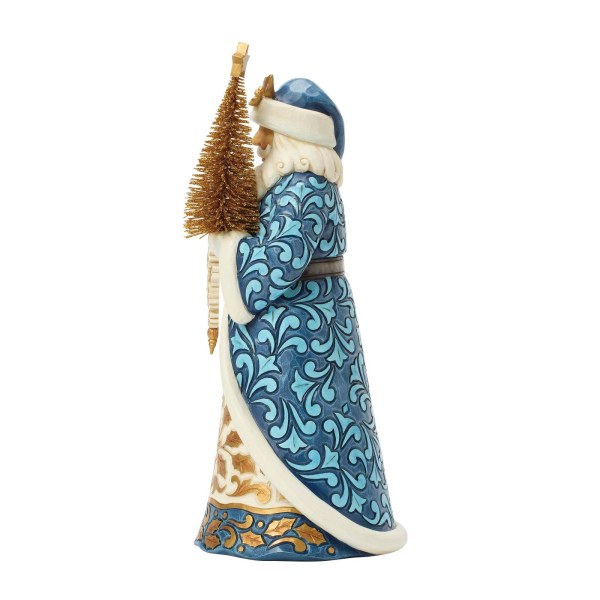 Blauer und goldener Weihnachtsmann mit goldenem Sisalbaum – Heartwood Creek