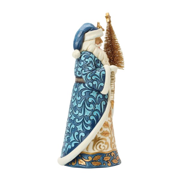 Blauer und goldener Weihnachtsmann mit goldenem Sisalbaum – Heartwood Creek