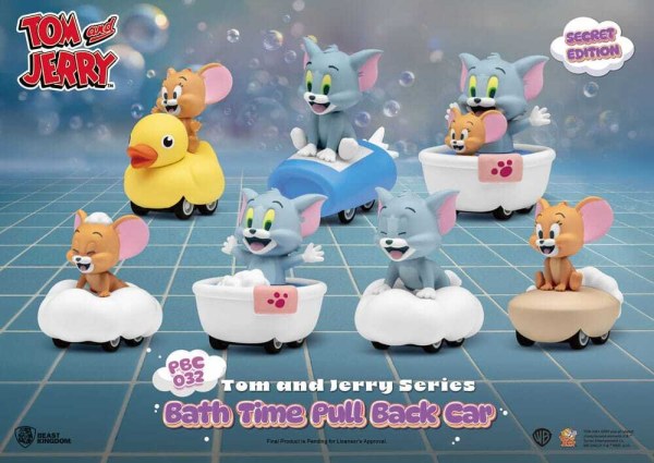 Tom & Jerry Rückziehauto-Serie, 6er-Pack, Reibungsantrieb, Überraschungsbox für die Badewanne