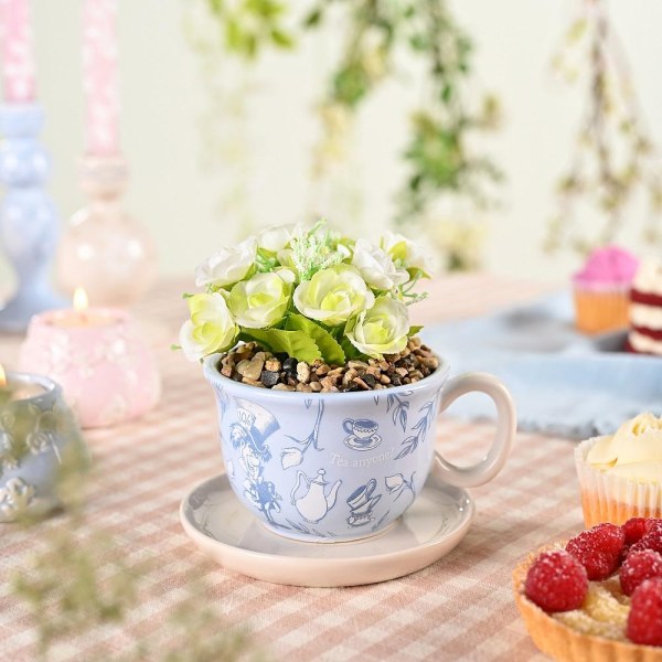 ALICE IM WUNDERLAND - Dekorative Tasse + Künstliche Pflanze
