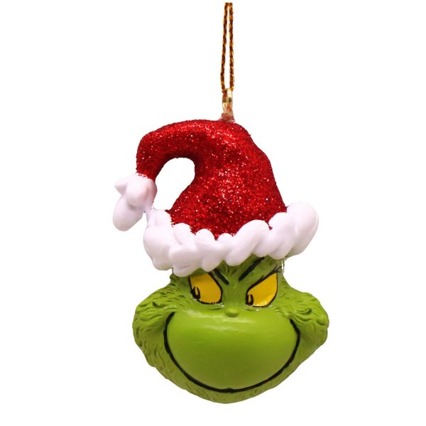 3D The Grinch Ornament mit Weihnachtsmütze (Glücklich)