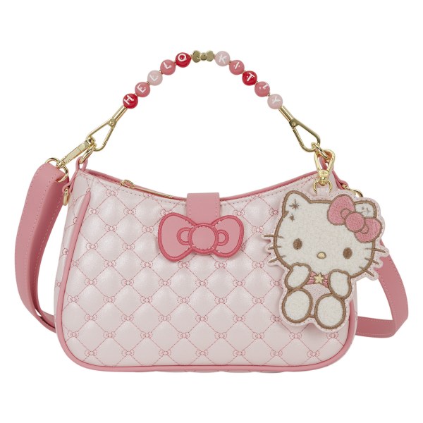 Hello Kitty gesteppte Umhängetasche mit Perlen-Griff & Taschenanhänger - Loungefly Sanrio