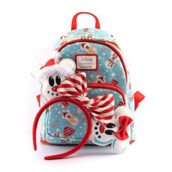 MINI-RUCKSACK UND STIRNBAND MICKEY & MINNIE SCHNEEMÄNNER – DISNEY LOUNGEFLY